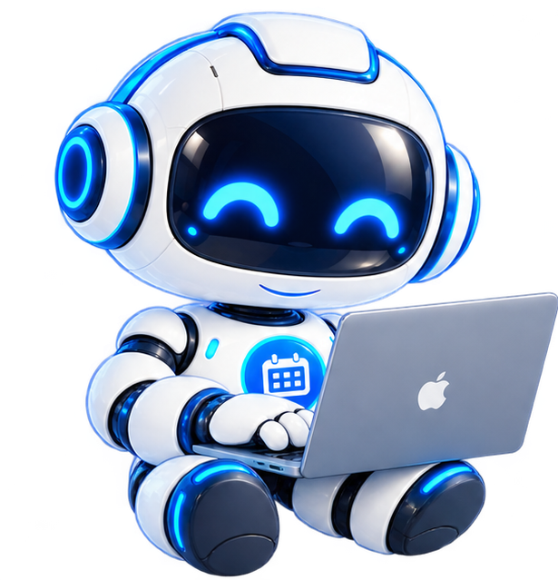 ノートパソコンで作業するAI秘書ロボット